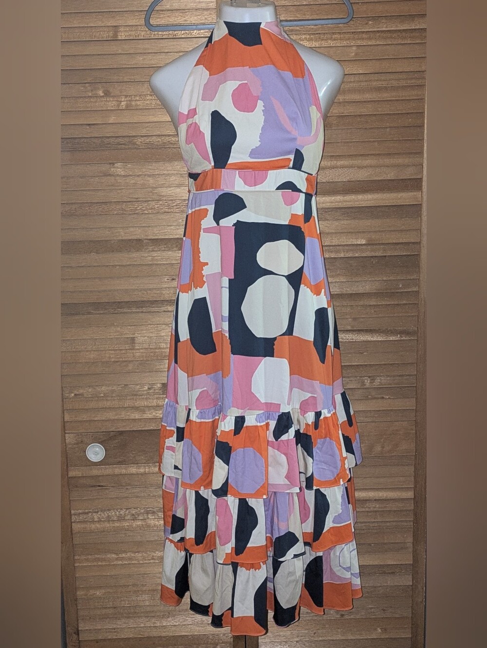 Gianni Bini Halter Maxi Dress in Orange, Pink & Black
